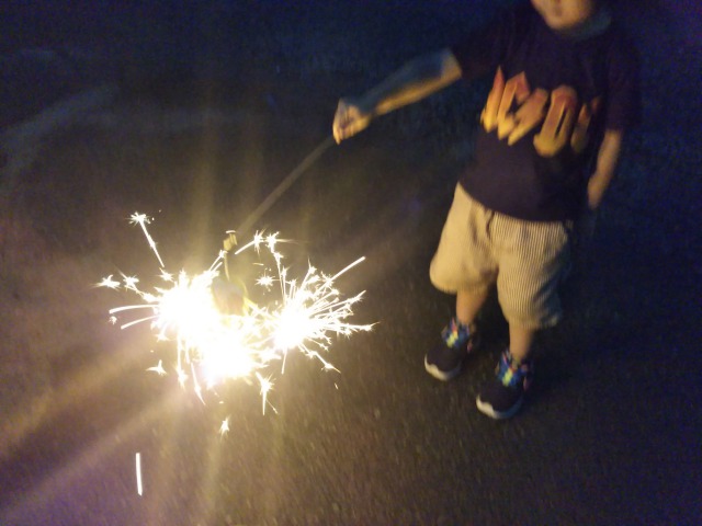 花火をやっている次男