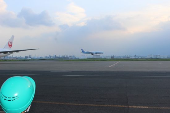 着陸する飛行機