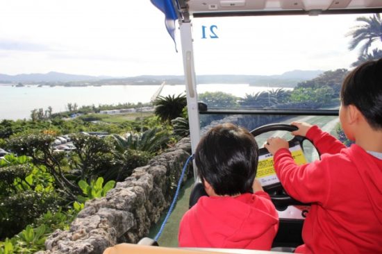 古宇利島オーシャンタワーのカートに乗る子供